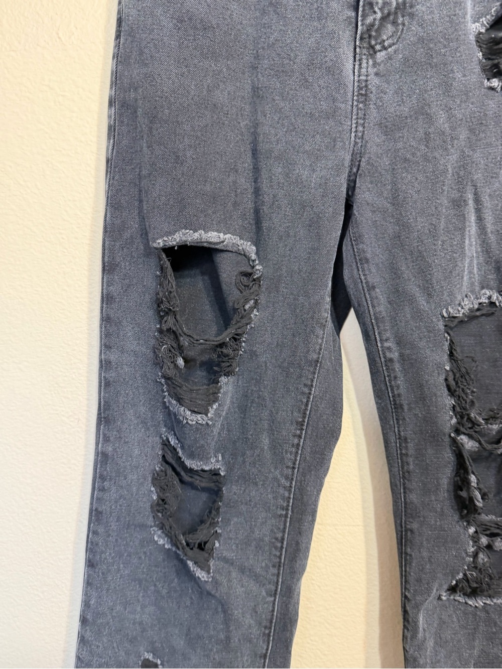Distressed Black High Rise Jeans - Ripped Straight Leg - Picture 2 of 9